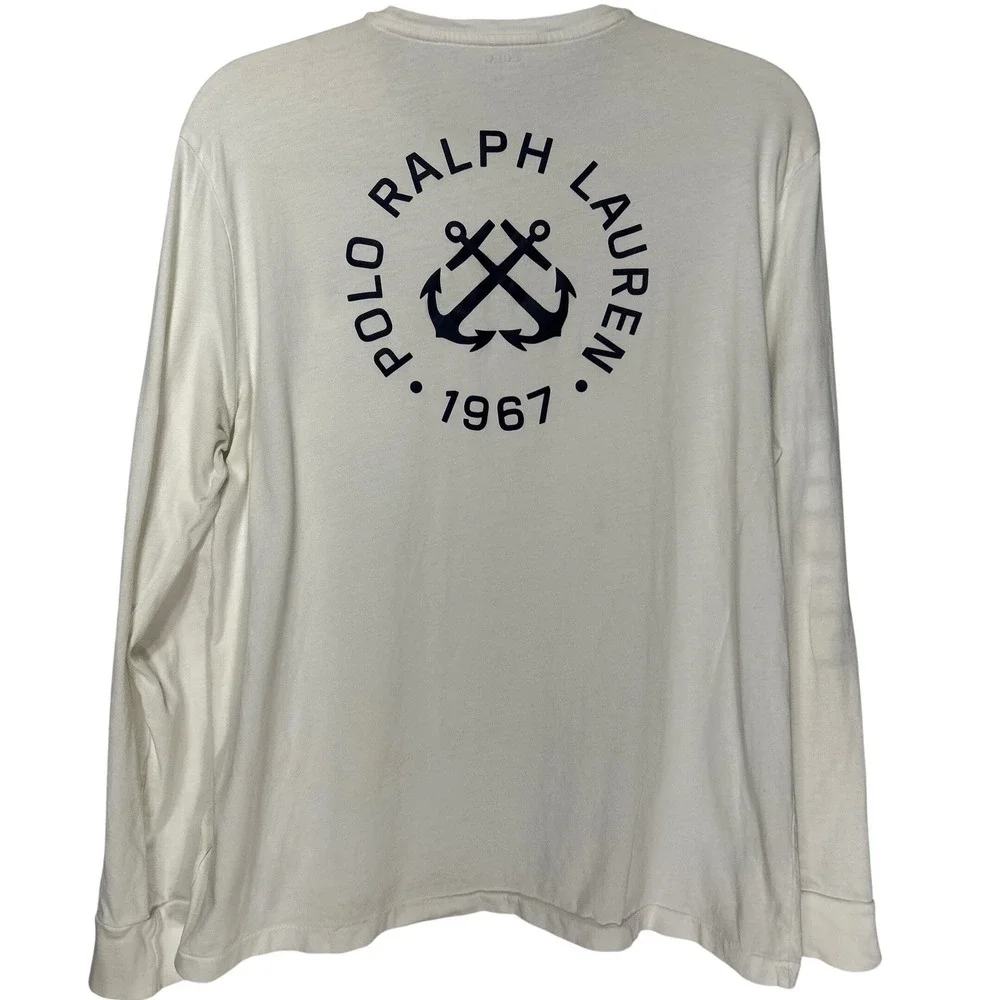 Polo Ralph Lauren Mens White Nautical Anchor Pocket Long Sleeve T-Shirt‎ Large